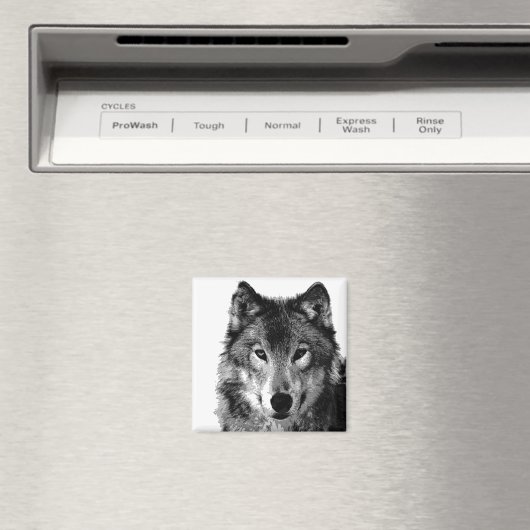 Zwart & Wit Wolf Portret Magneet (Insitu (Vaatwasser))