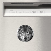 Zwart & Wit Wolf Portret Magneet (Insitu (Vaatwasser))