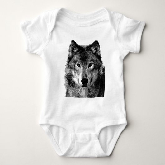 Zwart & Wit Wolf Portret Romper (Voorkant)