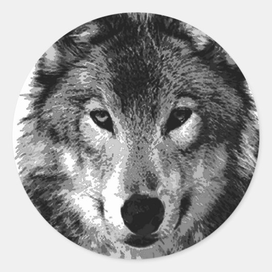 Zwart & Wit Wolf Portret Ronde Sticker (Voorkant)