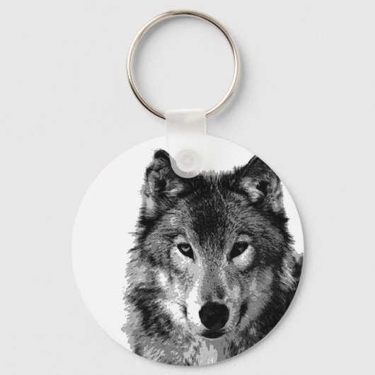 Zwart & Wit Wolf Portret Sleutelhanger (Voorkant)