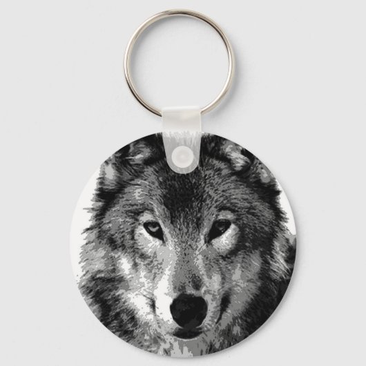 Zwart & Wit Wolf Portret Sleutelhanger (Voorkant)