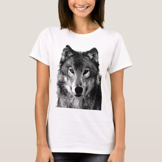 Zwart & Wit Wolf Portret T-shirt (Voorkant)