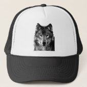 Zwart & Wit Wolf Portret Trucker Pet (Voorkant)