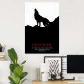 Zwart & Wit Wolf Silhouet op een Heuvel Poster (Thuiskantoor)