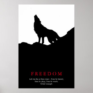 Zwart & Wit Wolf Silhouet op een Heuvel Poster