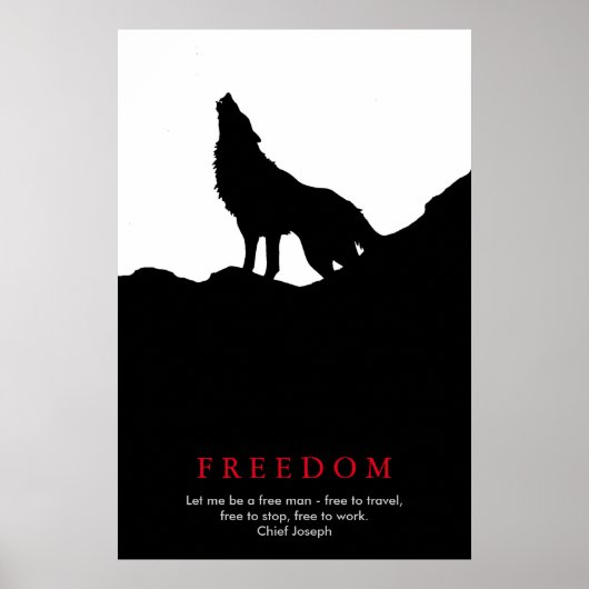 Zwart & Wit Wolf Silhouet op een Heuvel Poster (Voorkant)