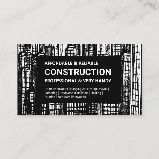 Zwart-wit wolkenkrabber constructie visitekaartje (Voorkant)