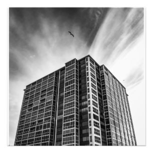 Zwart-wit wolkenkrabber muurkunst   Modern print Foto Afdruk