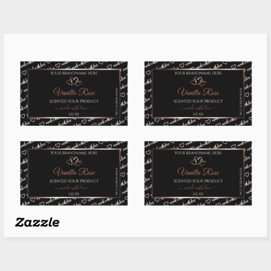 Zwart wit woord Art Productlabel Rosegold Heart Rechthoekige Sticker (Vel)
