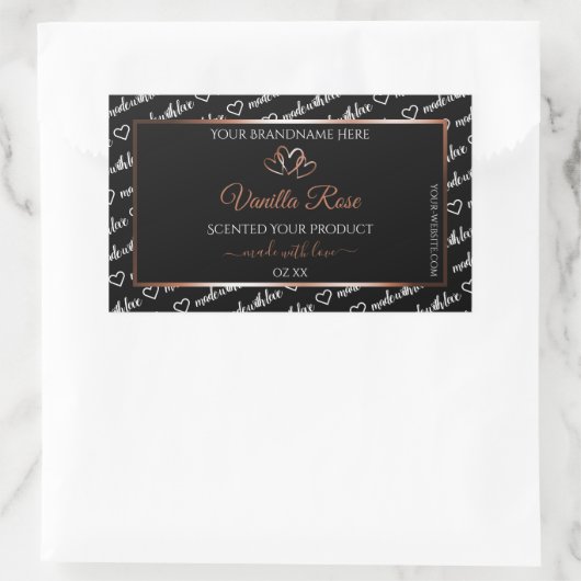 Zwart wit woord Art Productlabel Rosegold Heart Rechthoekige Sticker (Tas)