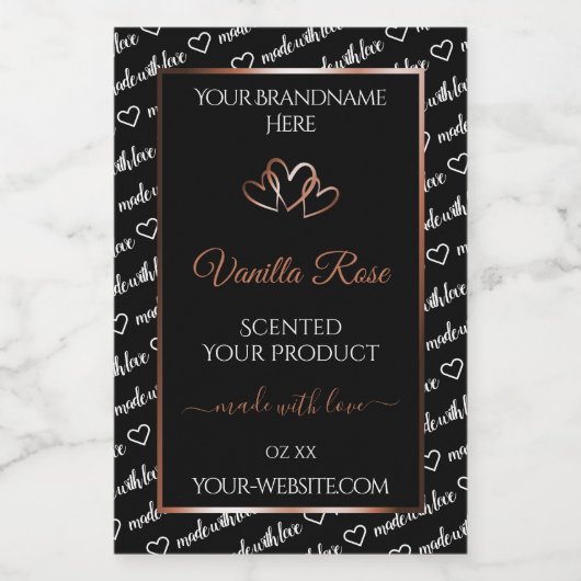 Zwart wit woord Art Productlabel Rosegold Heart Voedselcontainer Etiket (Enkel label)