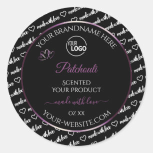 Zwart-wit Word Art Paarse productlabel Logo Ronde Sticker