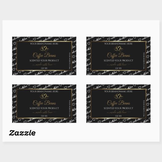 Zwart-wit Word Art Productlabel Gold Heart Rechthoekige Sticker (Vel)