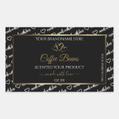 Zwart-wit Word Art Productlabel Gold Heart Rechthoekige Sticker (Voorkant)