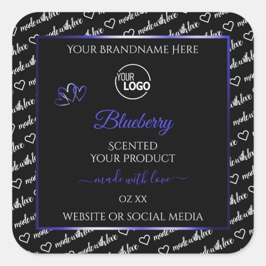 Zwart-wit Word Cloud Blue Product Label Logo (Voorkant)