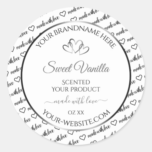 Zwart wit Word Cloud Product Label Silver Heart (Voorkant)