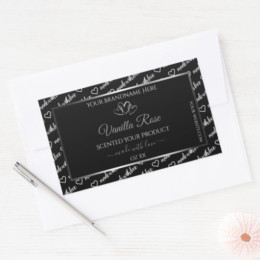 Zwart wit Word Cloud Product Label Silver Heart (Envelop)