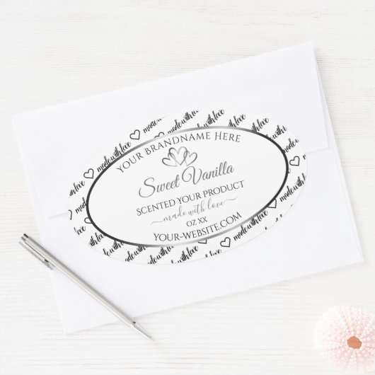 Zwart wit Word Cloud Product Label Silver Heart (Envelop)
