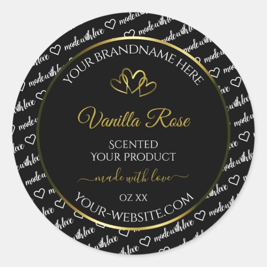 Zwart wit Word Cloud Product Labels Gold Hearts (Voorkant)