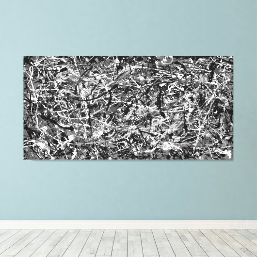 ZWART-WIT X - Actie schilderen -Abstract- Canvas Afdruk (Insitu (Houten vloer))