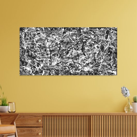 ZWART-WIT X - Actie schilderen -Abstract- Canvas Afdruk (Insitu (Woonkamer))