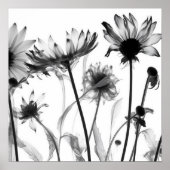 Zwart & wit X-Ray Bloemen Poster (Voorkant)