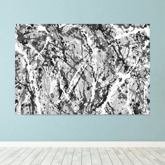 ZWART-WIT XLIX - Action schilderij -Abstract- Canvas Afdruk (Insitu (Houten vloer))