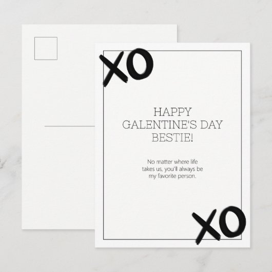 Zwart-wit XOXO Bestie Galentine's Day Feestdagenkaart (Voorkant / Achterkant)