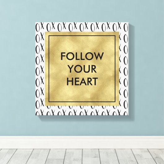 Zwart-wit XOXO Volg je hart Canvas Afdruk (Insitu (Houten vloer))