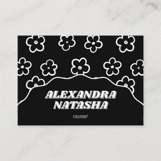 Zwart Wit Y2K Bloem Handgemaakte Kleding Visitekaartje (Voorkant)