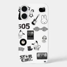 zwart-wit y2k telefoon iPhone 16 hoesje