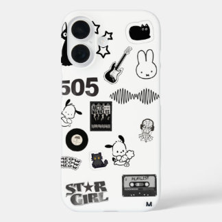 zwart-wit y2k telefoon iPhone 16 hoesje