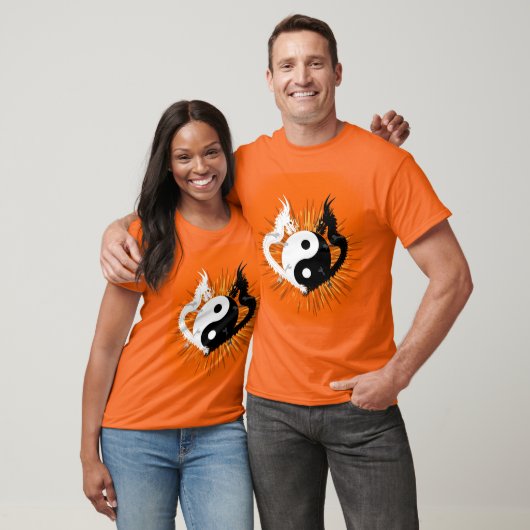 Zwart-wit Yin Yang Dragons - Sinaasappel T-shirt (Unisex)