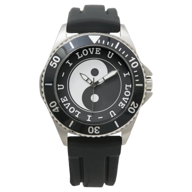 Zwart & Wit - Yin & Yang Ik hou van je Horloge (Voorkant)