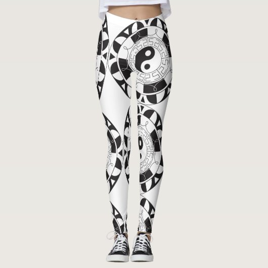 Zwart-wit Ying Yang Mandala Leggings (Voorkant)