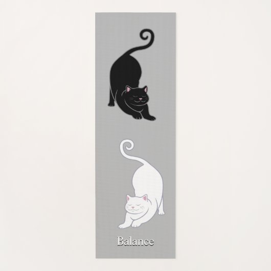 Zwart & Wit Yoga Katten op Licht Zilver Grijs Yogamat (Voorkant)