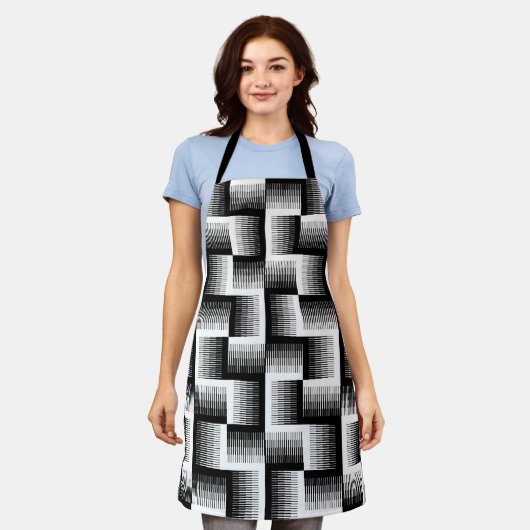 Zwart-wit zaagtandgradiëntpatroon schort (Gedragen)