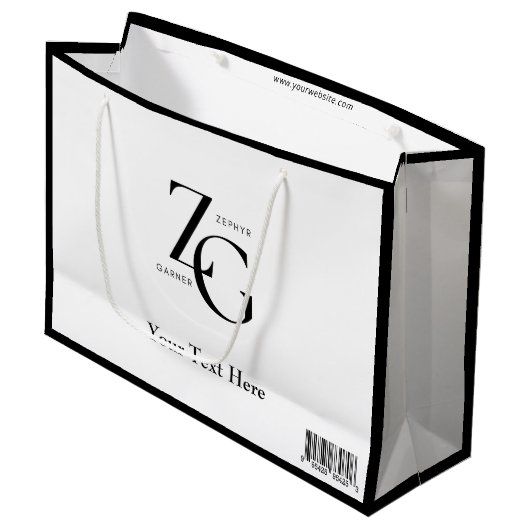 Zwart Wit Zakelijk Aangepast Logo Minimalistisch Groot Cadeauzakje (Voorkant Gekanteld)