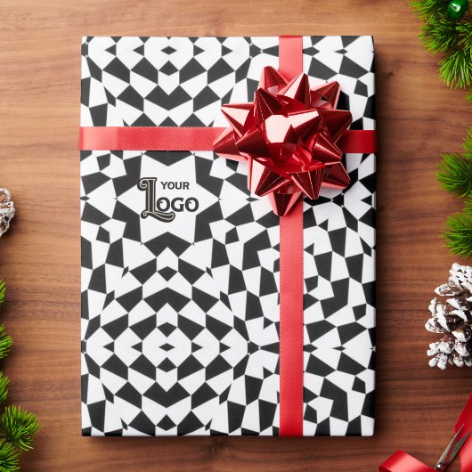 Zwart Wit Zakelijk logo Bedrijf Kerstmis Custom Cadeaupapier