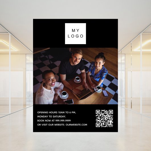Zwart wit zakelijk logo foto welkom QR-code Poster
