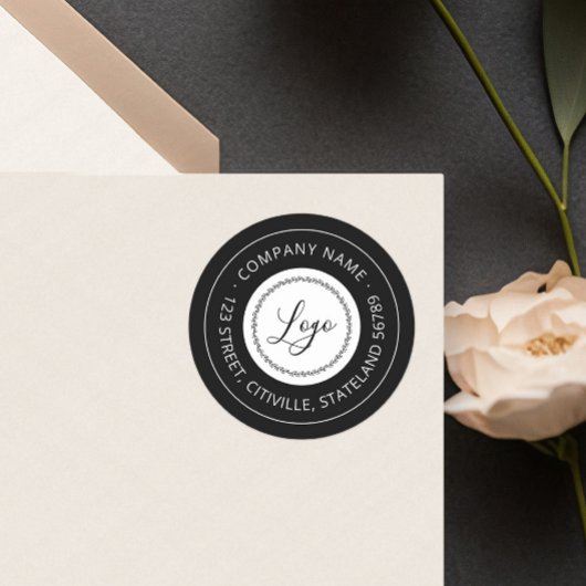 Zwart-wit zakelijke Logo retouradres Ronde Sticker
