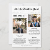 Zwart-wit Ze heeft het gedaan Krant Diploma Foto Kaart (Voorkant)