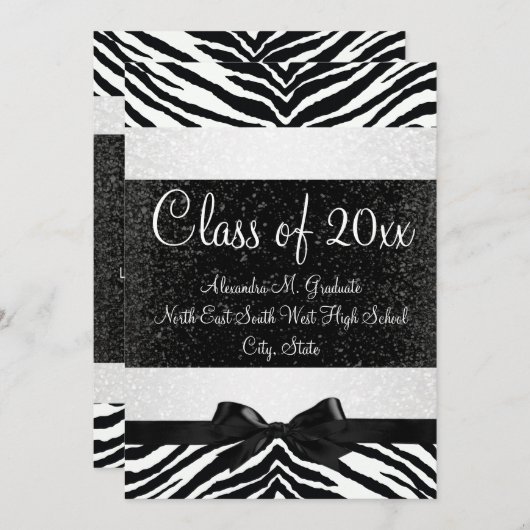 Zwart-wit Zebra Afstuderen uitnodigen Kaart (Voorkant / Achterkant)