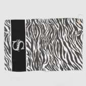 Zwart Wit Zebra Animal Pattern Initiaal Monogram Golfhanddoek (Horizontaal)