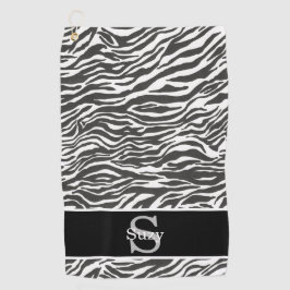 Zwart Wit Zebra Animal Pattern Initiaal Monogram Golfhanddoek
