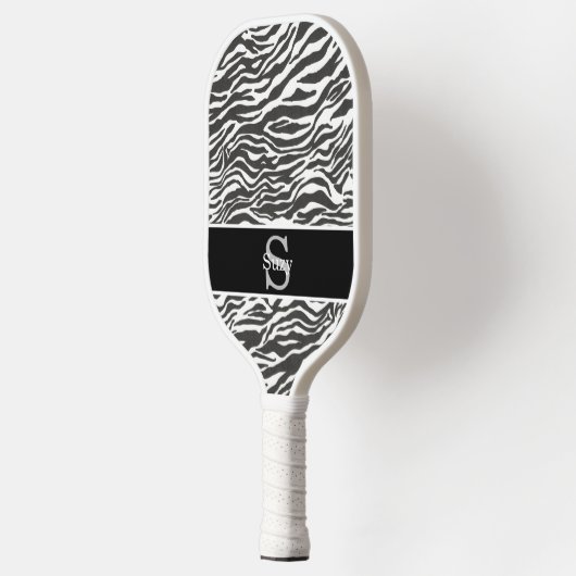 Zwart Wit Zebra Animal Pattern Initiaal Monogram Pickleball Paddle (Links)