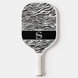 Zwart Wit Zebra Animal Pattern Initiaal Monogram Pickleball Paddle