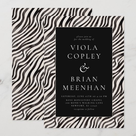 Zwart Wit Zebra Animal Print Glam Wedding Kaart (Voorkant / Achterkant)