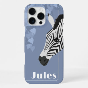Zwart Wit Zebra Blauw Klimop voeg Naam toe iPhone 16 Pro Max Hoesje
